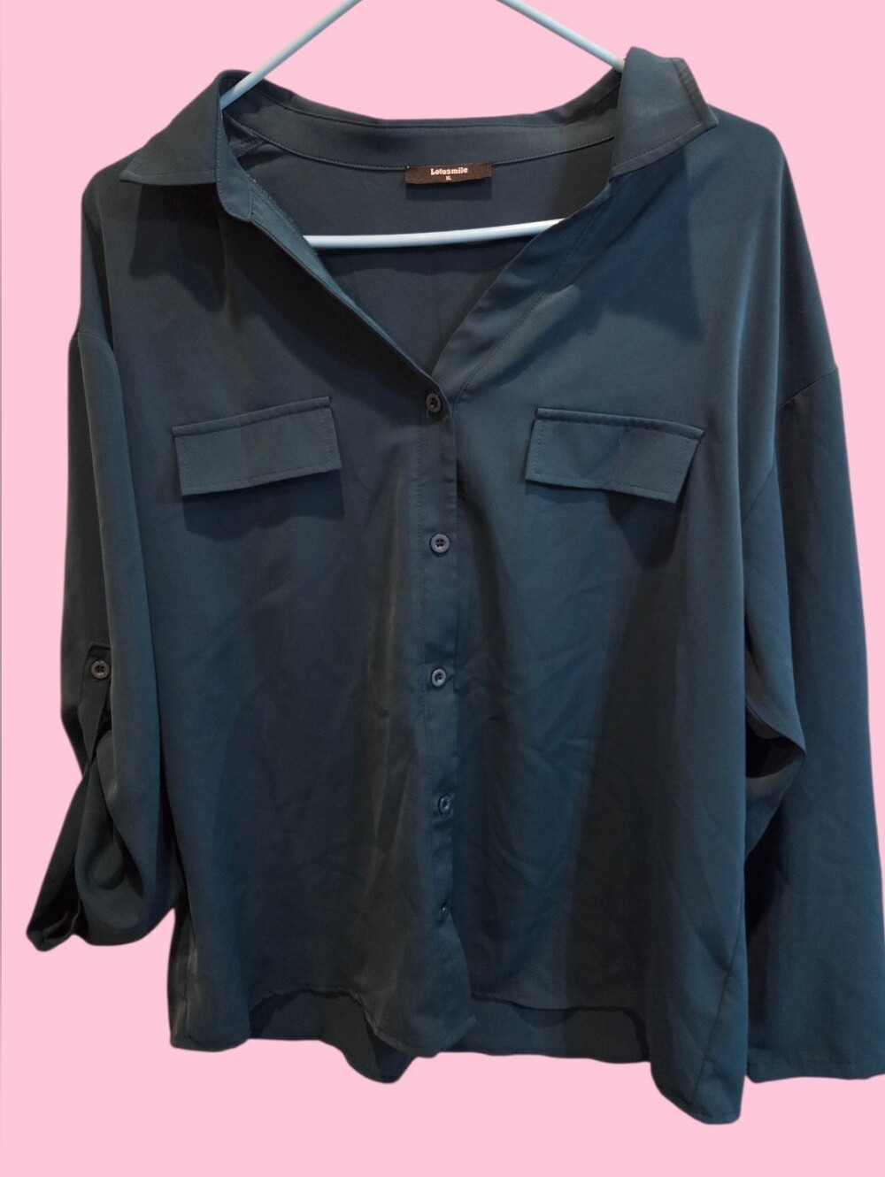 Dark Teal Button-Up Blouse